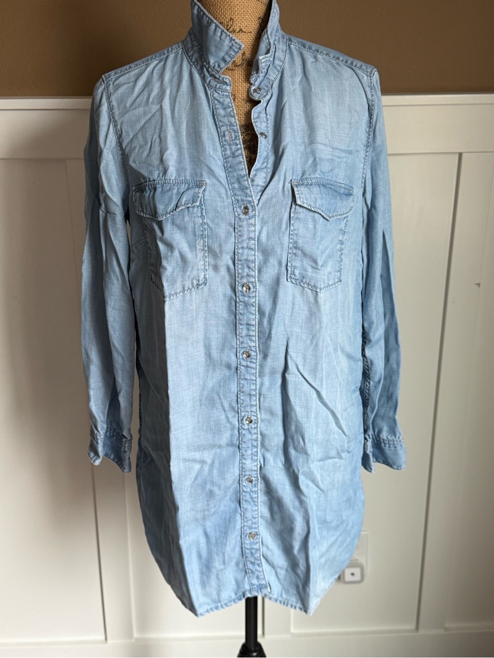 H&M &Denim Dress Size 12 Blue Denim Mini Dress Casual Button Front Women’s